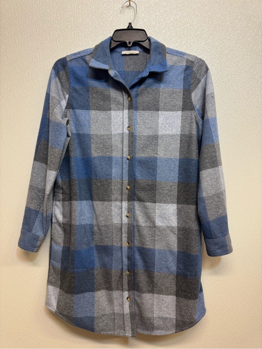 beachlunchlounge Blue and Gray Plaid Button-Up Shirt Jacket Sz 8-10 (E-31)